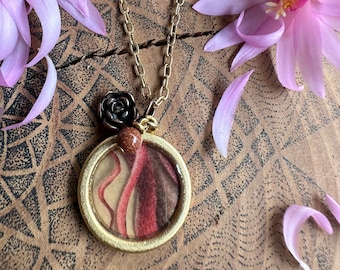 Unique Handmade Resin Pendant with Charms - Brass and Copper necklace with Floral Resin Pendant - One of a Kind