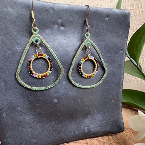 Brass Hoops with multi color beaded hoop drops