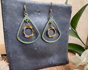 Brass Hoops with multi color beaded hoop drops