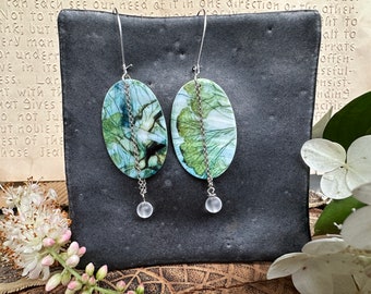 Nature inspired Design printed on Natural Shell Earrings with Decorative Chain Loops
