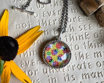 Unique Handmade Resin Pendant with Charms - Silver necklace with Confetti Resin Pendant - One of a Kind