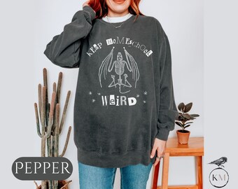 Keep Homeschool Weird Crewneck Sweater Homeschool Sweatshirt Homeschool Mama Homeschool Teen Bat Skeleton Weirdcore Goth