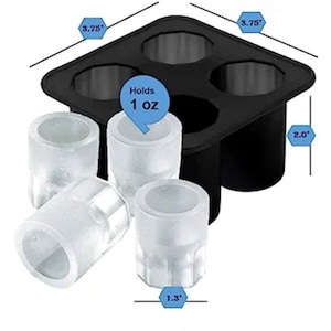 Set of 4 Shot Glass Ice Cube Molds - Silicone Novelty Ice Tray