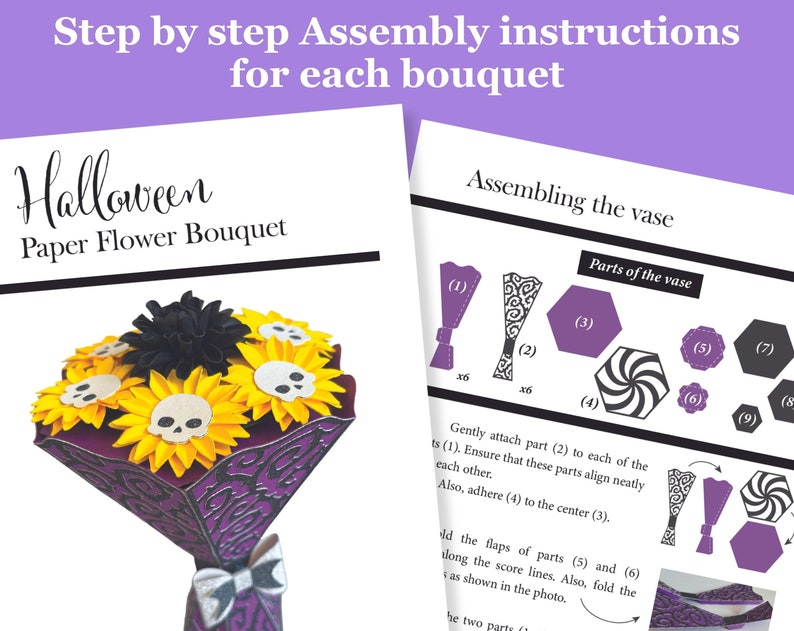 Halloween paper flower bouquet bundle - assembly instructions