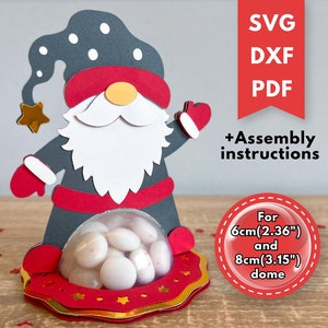 Kerstkabouter snoephouder SVG met openingsmechanisme, Gnome snoepkoepel gesneden bestand, chocoladehouder, kersttraktatiehouder, 8cm en 6cm