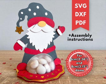 Christmas Gnome candy holder SVG with opening mechanism, Gnome candy dome cut file, Chocolate holder, Christmas treat holder, 8cm and 6cm