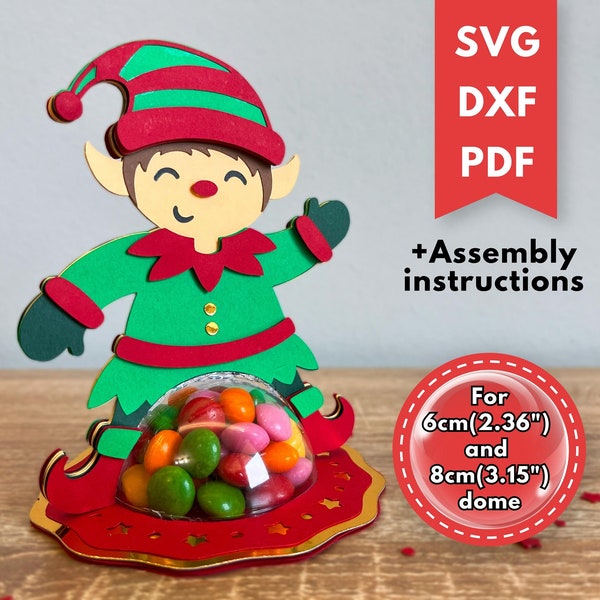 Christmas elf candy dome with an opening mechanism, Elf boy candy holder svg, Christmas candy favor, Layered Christmas gift box