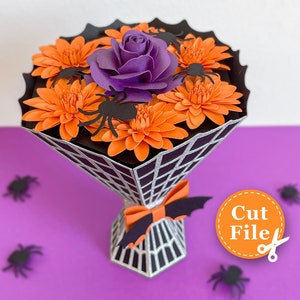 Halloween paper flower bouquet SVG | Halloween candy box | Flower vase svg | Halloween treat box svg | Halloween gift box svg