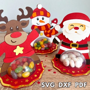 Paquet de dôme de bonbons de Noël, fichiers coupés svg de porte-bonbons de Noël, dôme de bonbons du Père Noël, dôme de bonbons bonhomme de neige, dôme de bonbons de renne, détenteurs de friandises