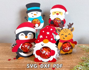 Christmas candy holder bundle, Christmas lollipop holder svg, Chocolate holders svg,  Santa, Snowman, Reindeer, Gnome, Penguin candy holders