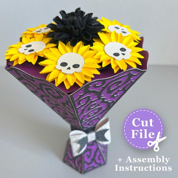 Papier Blumenstrauß SVG | Halloween Blumenstrauß mit Dahlie und Sonnenblumen | Papier Blumenvase svg | Papier Blume svg | Halloween Geschenk svg