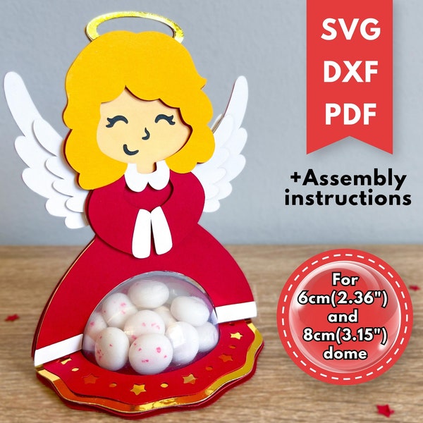 Christmas angel candy dome SVG with an opening mechanism, Christmas candy dome svg, Angel candy holder, Xmas candy dome template, 6 and 8 cm