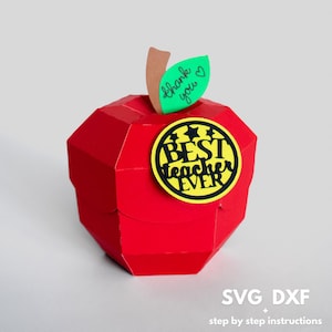 3D Apfel-Box-Svg, Apfel-Süßigkeits-Box-Svg, Back to School-Svg, Bester Lehrer aller Zeiten, Geschenk für Lehrer, Papierbastelprojekt, Erster Schultag