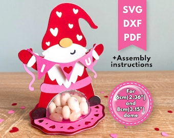Valentines day Gnome candy holder svg with an opening mechanism, Gnome candy dome svg, Valentines gnome candy holder, Valentines day gift