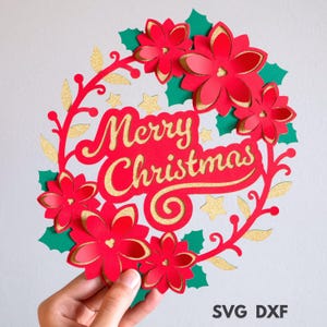 Christmas wreath svg, Christmas wreath multilayer, Merry Christmas svg, Christmas wreath template, Christmas paper craft, Round Christmas