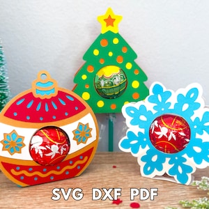 Christmas lollipop holder svg, Christmas tree candy holder, Snowflake candy holder, Chocolate holders bundle, Bauble sucker holder svg