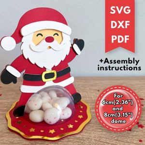 Christmas Santa candy holder SVG with opening mechanism, Santa candy dome cut file, Chocolate holder, Christmas treat holder, 8cm and 6cm