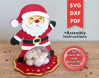 Christmas Santa candy holder SVG with opening mechanism, Santa candy dome cut file, Chocolate holder, Christmas treat holder, 8cm and 6cm