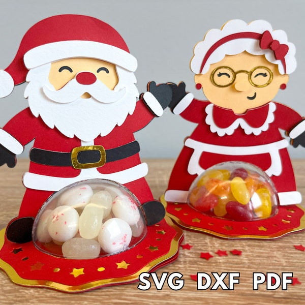 Christmas candy dome svg bundle, Santa candy dome svg, Mrs Claus candy dome svg, Christmas candy dome with an opening mechanism