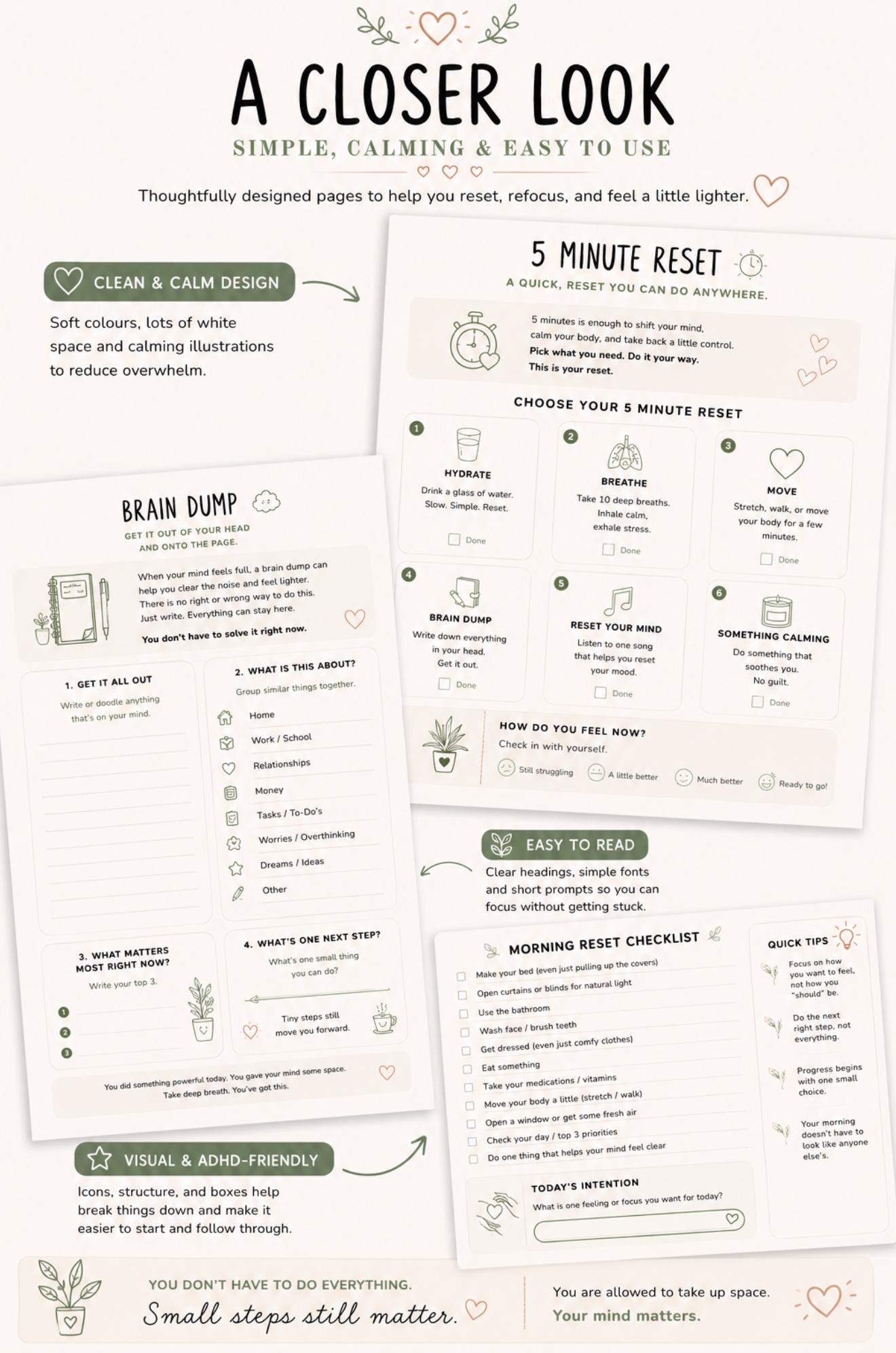 14-page ADHD Visual Daily Reset Kit Printable | Executive Dysfunction ...