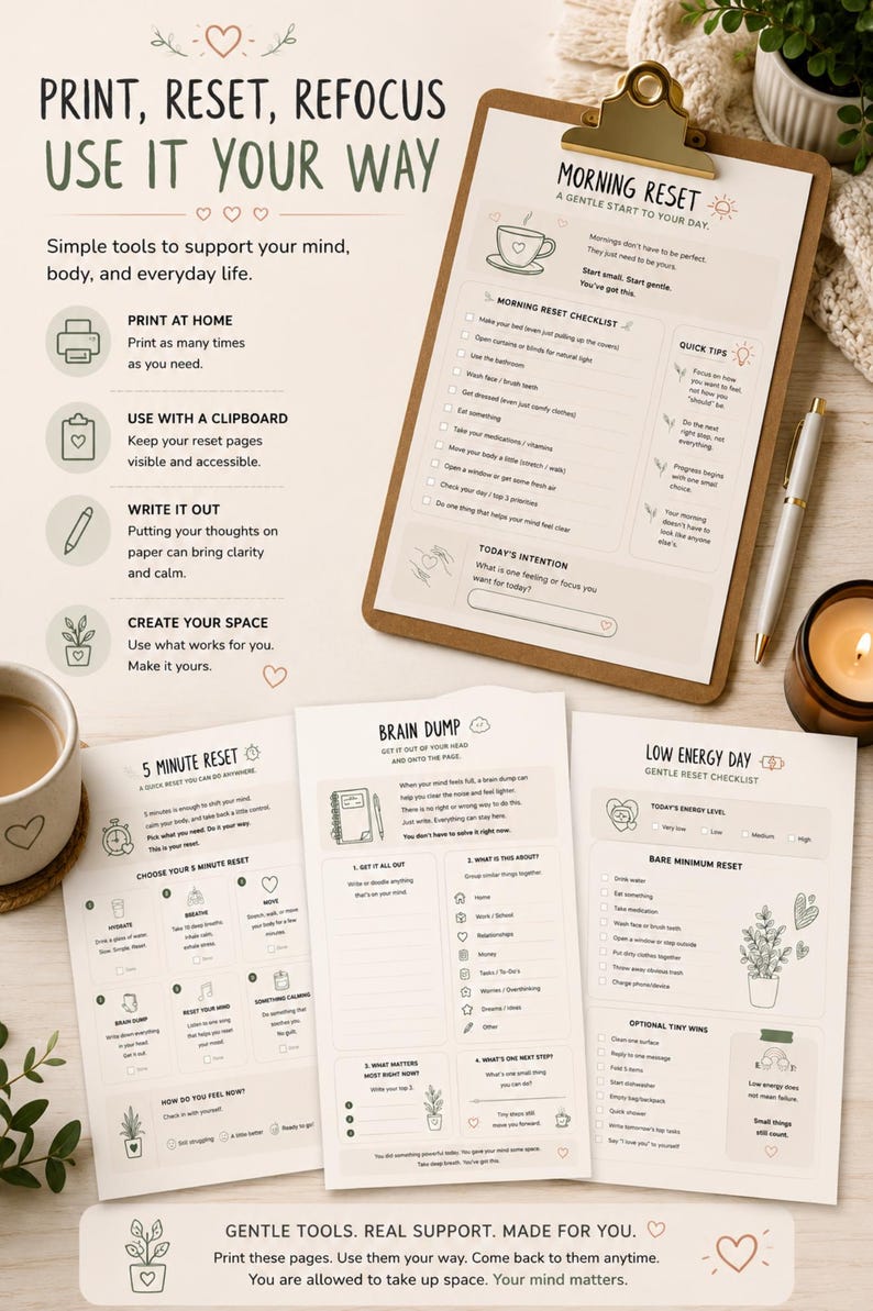 14-page ADHD Visual Daily Reset Kit Printable | Executive Dysfunction ...