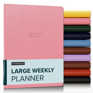 Harbor 2027 Large Weekly Planner | Vegan Leather, Monthly Views, Personalized (9.75x7.5) Flamingo