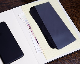 Medium Gallery-Size Journal Add-On: Peel and Stick Vinyl Pocket, Pen Loop, Gift Box | Gallery Leather | Handcrafted in Maine USA