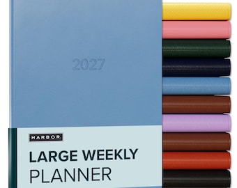 Harbor 2027 Large Weekly Planner | Vegan Leather, Monthly Views, Personalized (9.75x7.5)