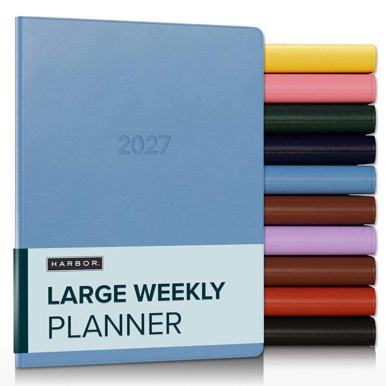 Harbor 2027 Large Weekly Planner | Vegan Leather, Monthly Views, Personalized (9.75x7.5) Reef Blue