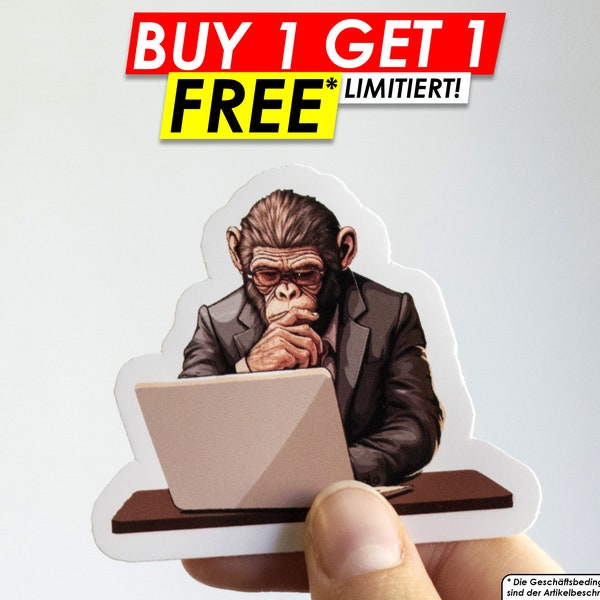 Meme Sticker Business Monkey met Laptop Humor Grappige Computer Sticker Stijlvolle Esthetiek