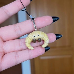 Mini Croissant Charm – Kawaii Food, Handmade Polymer Clay, Cute Bakery Charm Jellycat styleHandmade Croissant Charm – Kawaii Cute Food