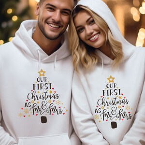 First Couple Christmas Hoddie,Just Married,retro Couple holiday hoodie,Vintage Christmas shirt,Newly Married,Newlywed Holiday,Xmas couple