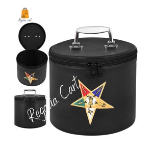 Masonic OES Fez Case Black Colour Imitation Leather machine Embroidered Order Of Eastern Star Emblem Inner Black Velvet.