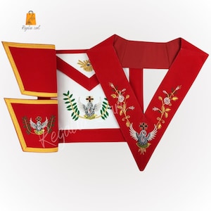 Masonic 18th Degree Scottish Rite Apron with Collar And Gauntlets Set Machine Embroidered