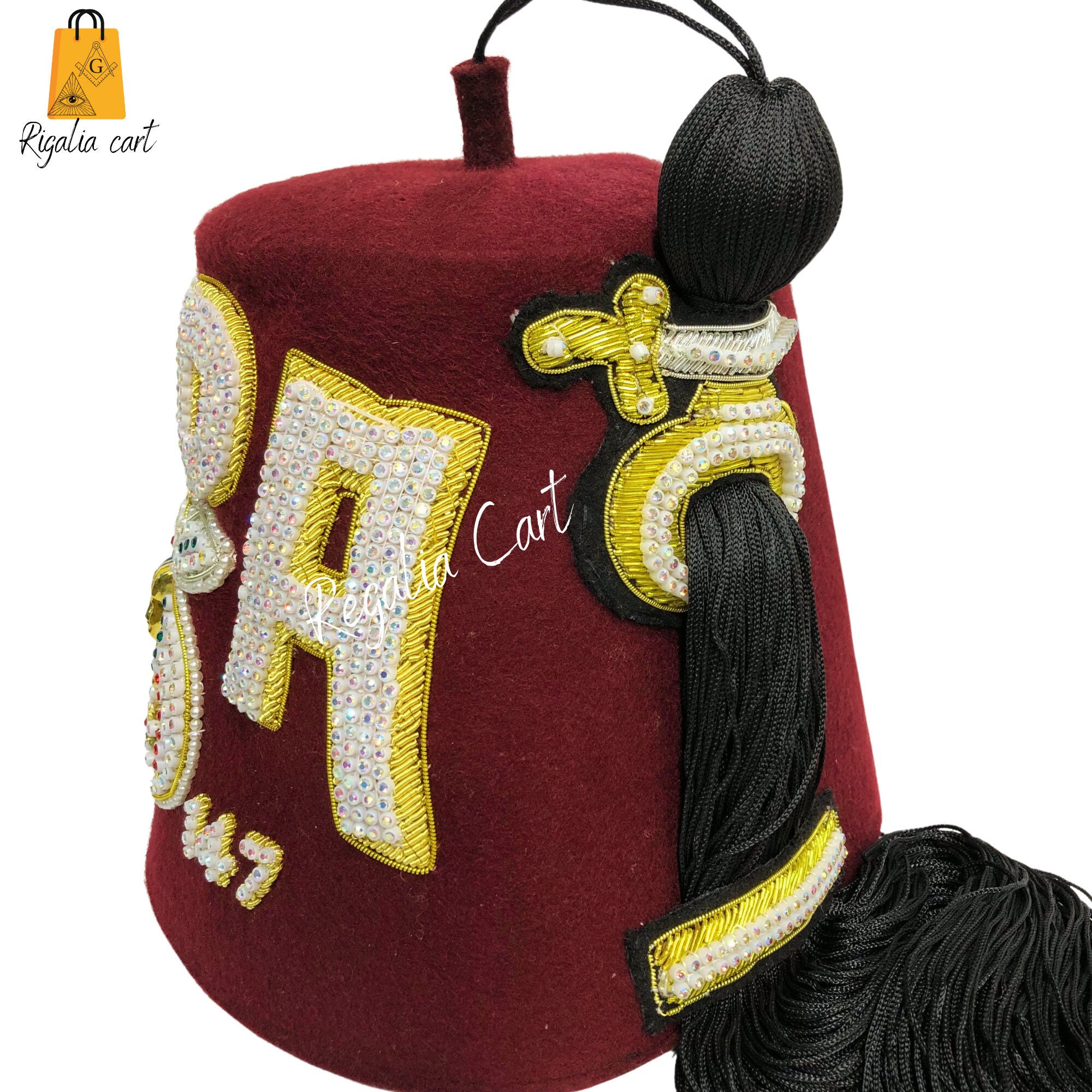 Masonic Shriners Fez Cap Custom Lodge Name Burgundy Colour Hand