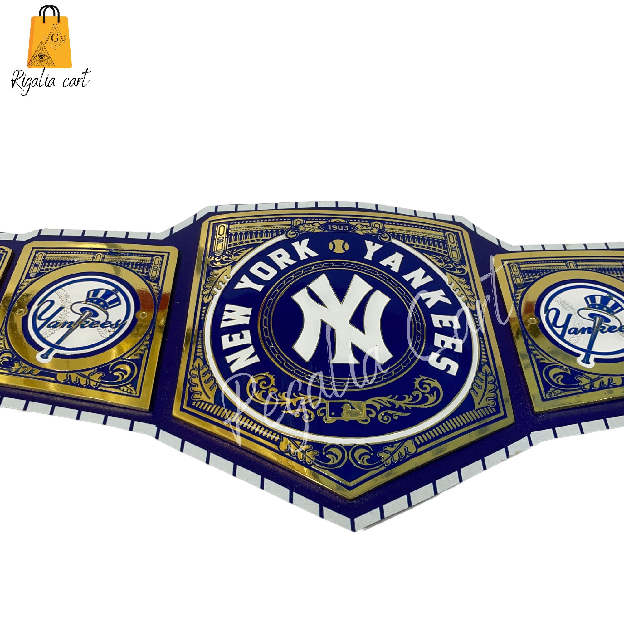 New York Yankees WWE Championship Title Belt White & Blue Cowhide