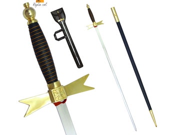 Knights Templar Commandery Sword Brown Hilt and Black Scabbard High quality Stainless Steel Gold plating Buy with Best Option Sword+Case