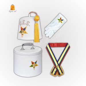 Masonic Freemasonry OES Fez set Pure white Fez 100% wool, Sash, Cotton Gloves Fez Case Best Quality