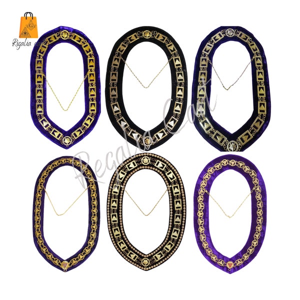 33rd Degree Scottish Rite Chain Collar Gold/Silver Plated decorated with Rhinestone Various Lodge Variations Available, Masonic Chain Collar