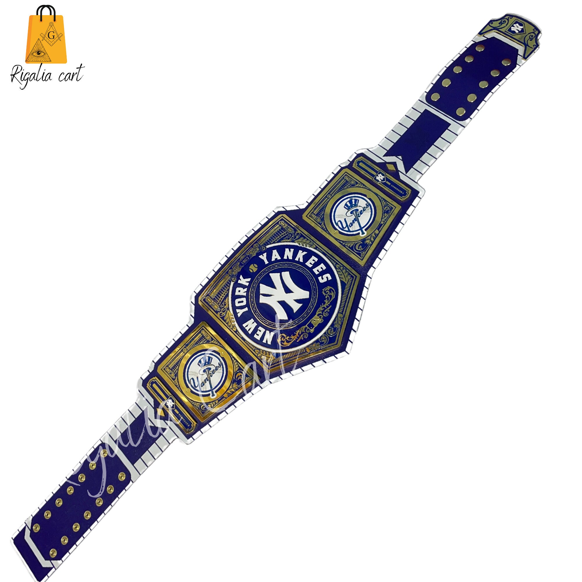 New York Yankees WWE Championship Title Belt White & Blue Cowhide