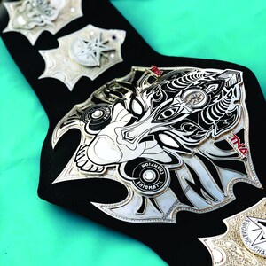 TNA jeff hardy campeonato Cinturón 2 mm Doble placa Latón Placa de metal Profundo CNC Grabado Cuero de vaca negro Cinturón de campeonato de alta calidad imagen 2