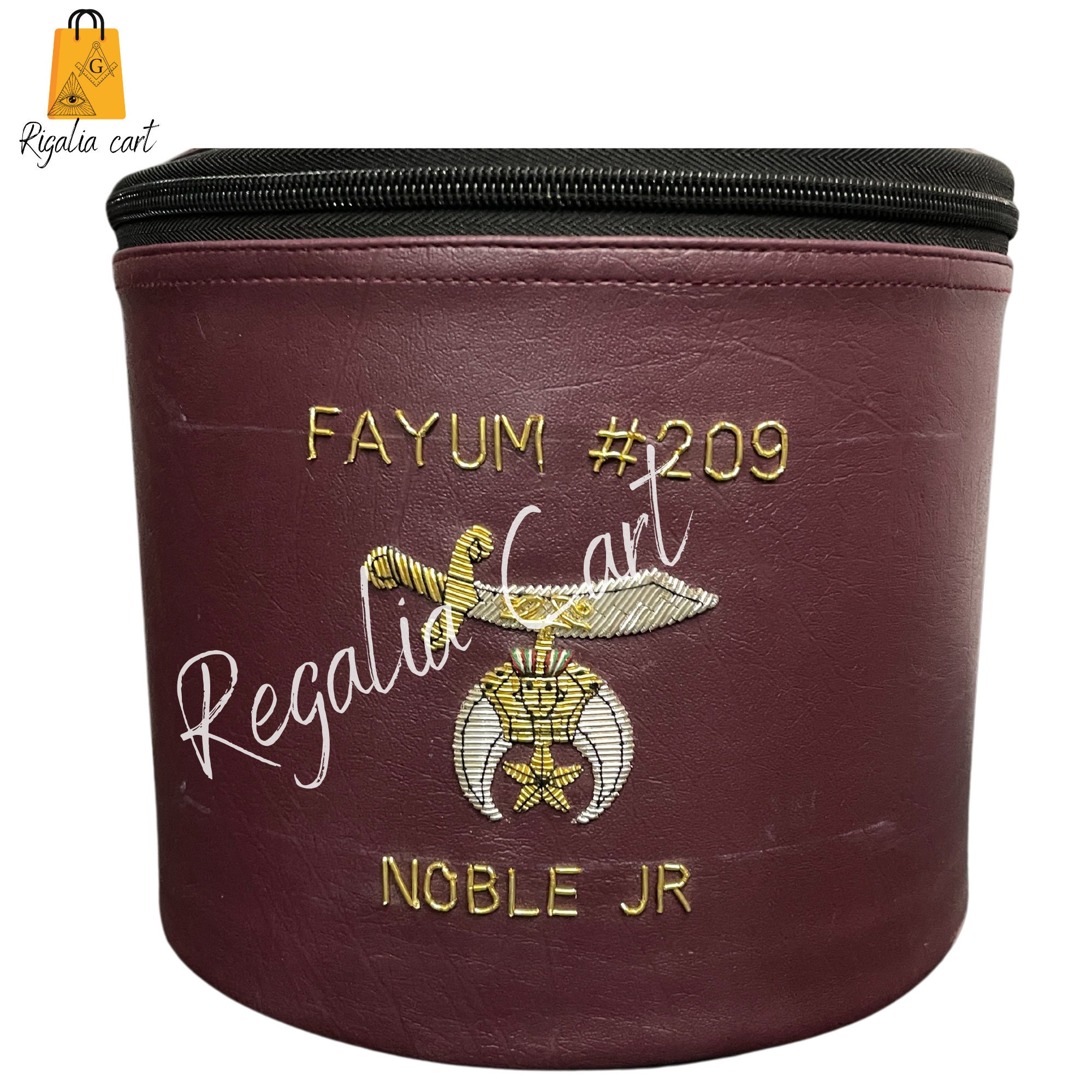 Masonic Shriner Fez Display Case With Hand-Embroidered Emblem - Black