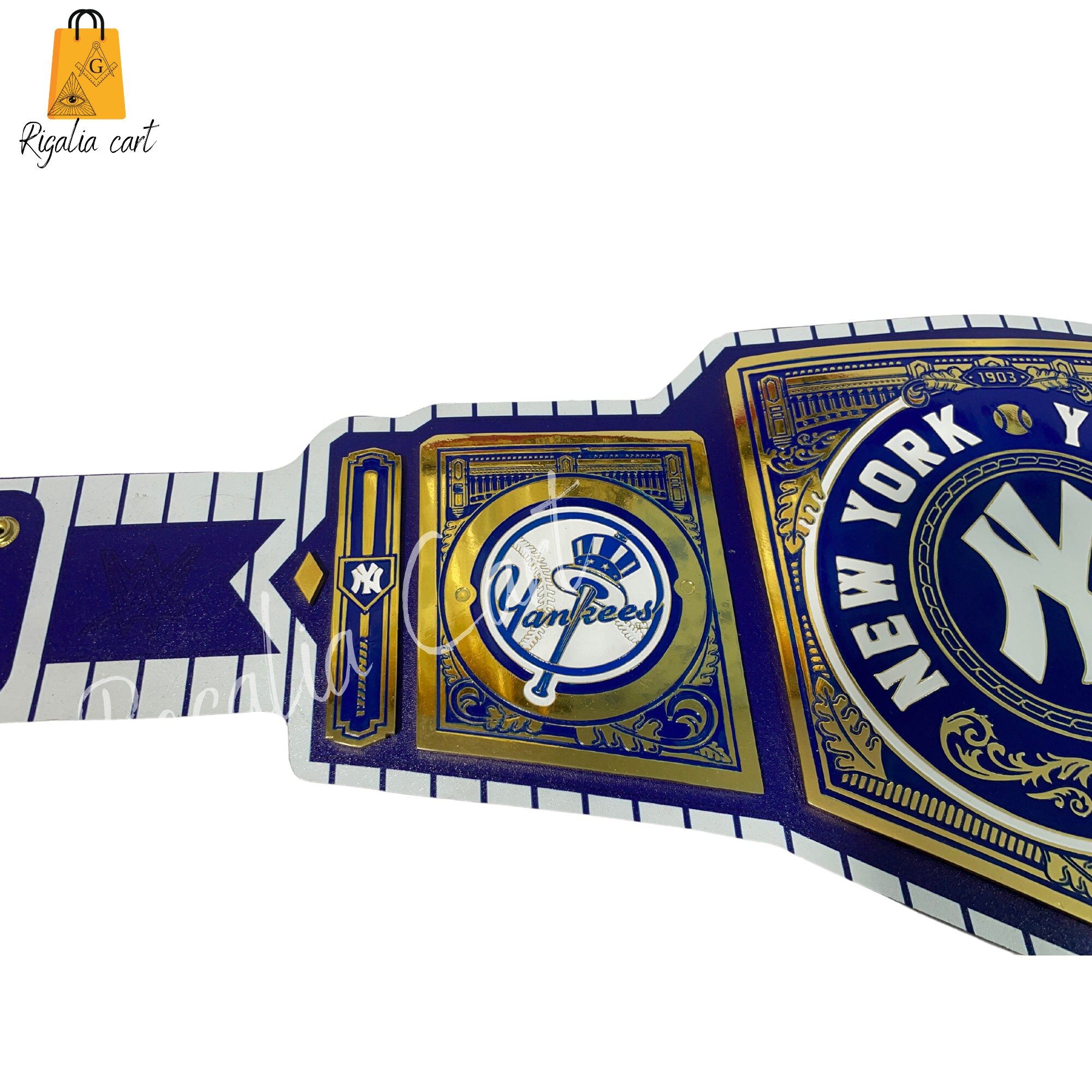 New York Yankees WWE Championship Title Belt White & Blue Cowhide