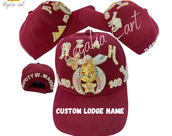 Gorra Shriner bordada AZAH Court Vintage color burdeos, gorra de béisbol bordada a mano con diseño de camello y pirámide, hecha con cualquier nombre de logia personalizado.