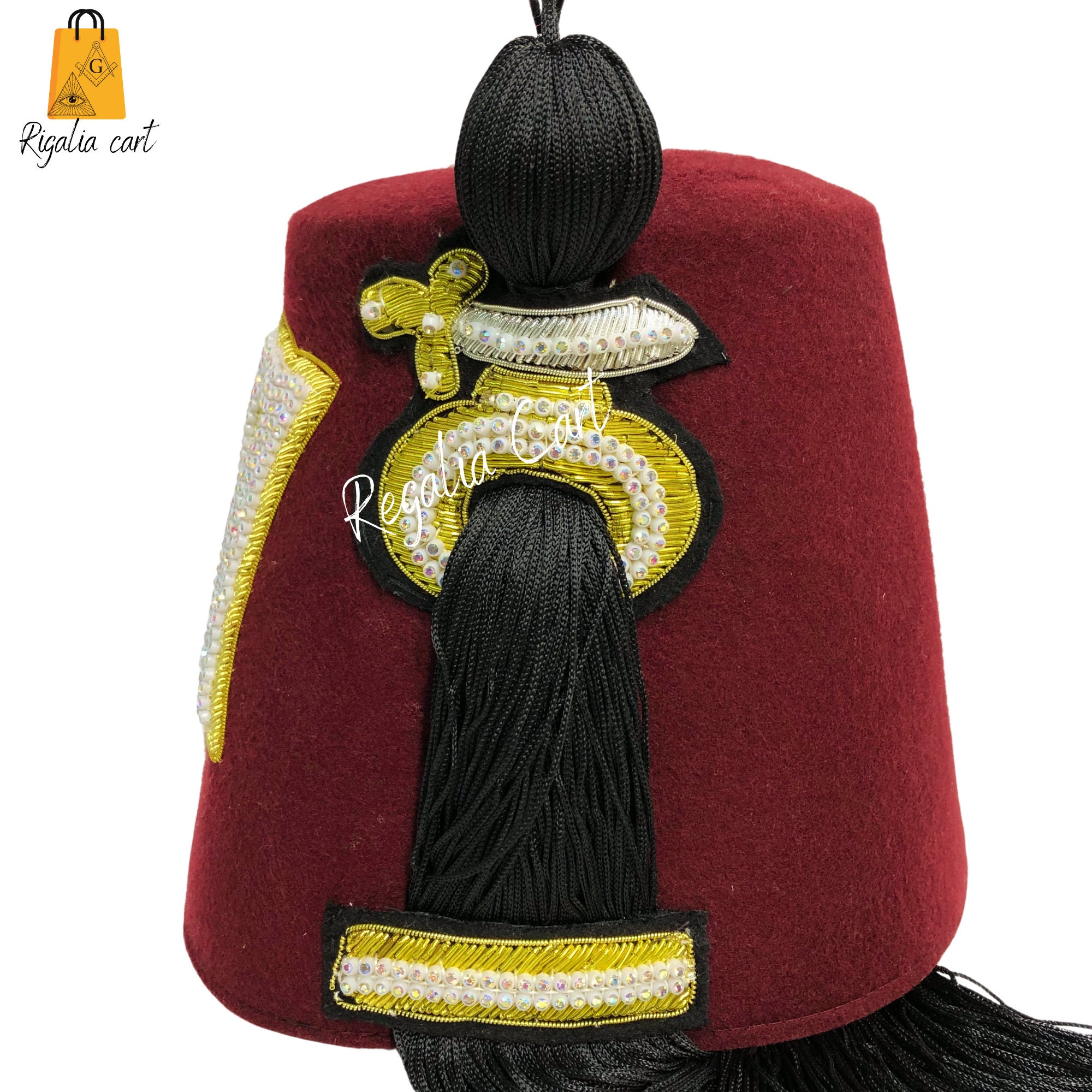 Masonic Shriners Fez Cap Custom Lodge Name Burgundy Colour Hand