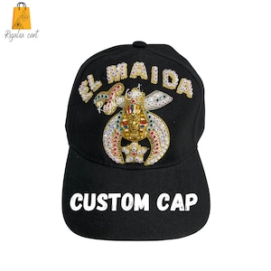 Masonic Shriner Cap Embroidered EL MAIDA Court Vintage Black Color Hand Embroidered with Rhinestone Make in any Custom Lodge Name.