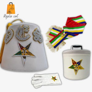 Masonic Freemasonry OES Fez set Sash Cotton Gloves Fez Case Best Quality Rare Style