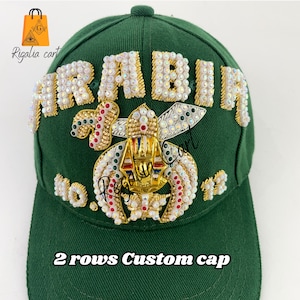Shriner Cap, Masonic Shriner Cap 2 Rows Hand Embroidery Rhinestone work Adjustable fitting , Shriner Green Color Cap, Available all color