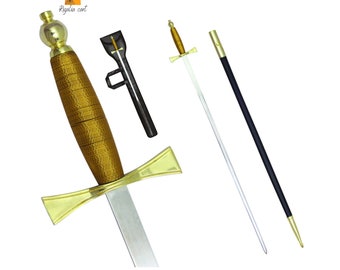 Masonic Knights Templar Sword with Brown Hilt and Black Scabbard Best Gift for You & Your Friends Buy Option with Leather Soft Cast