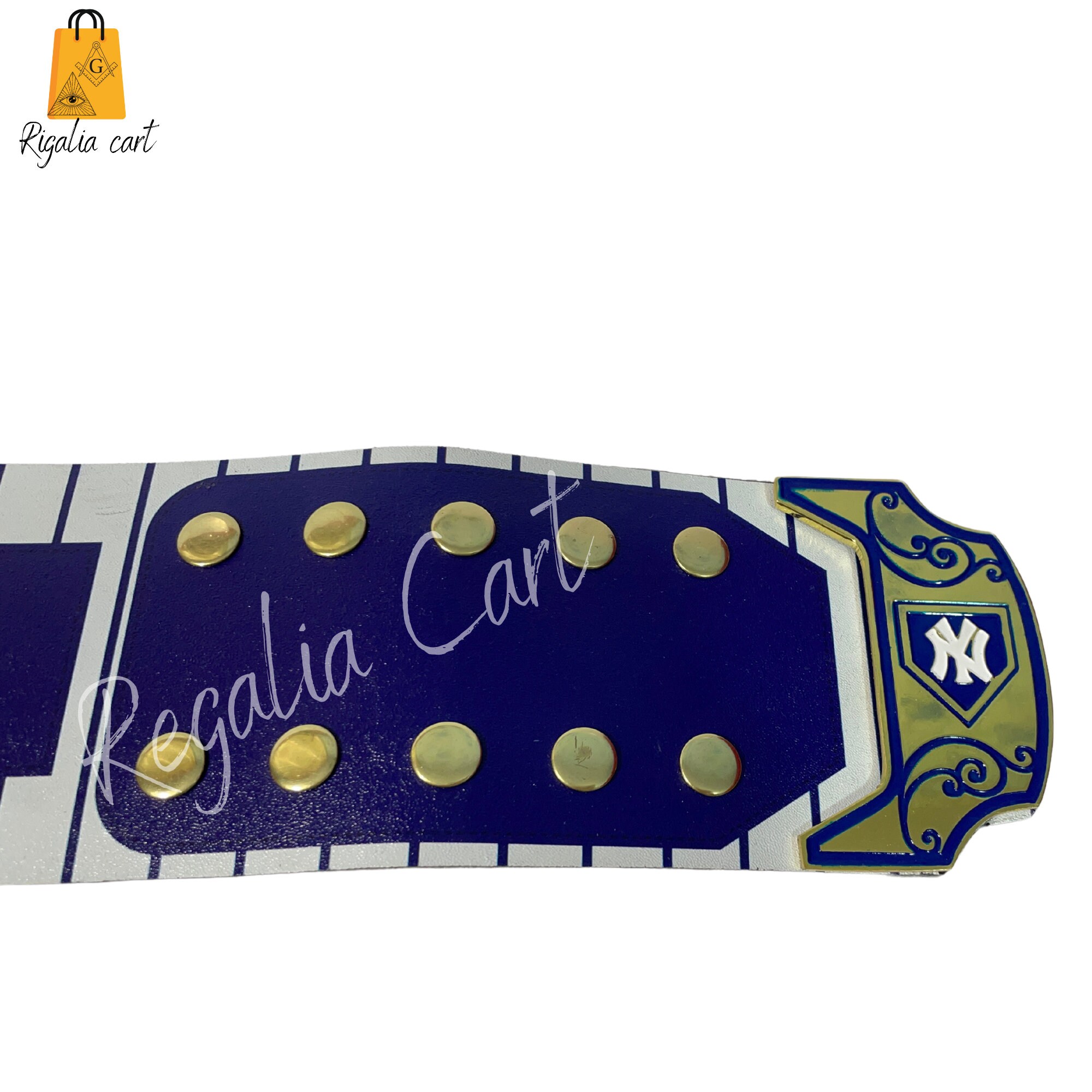 New York Yankees WWE Championship Title Belt White & Blue Cowhide